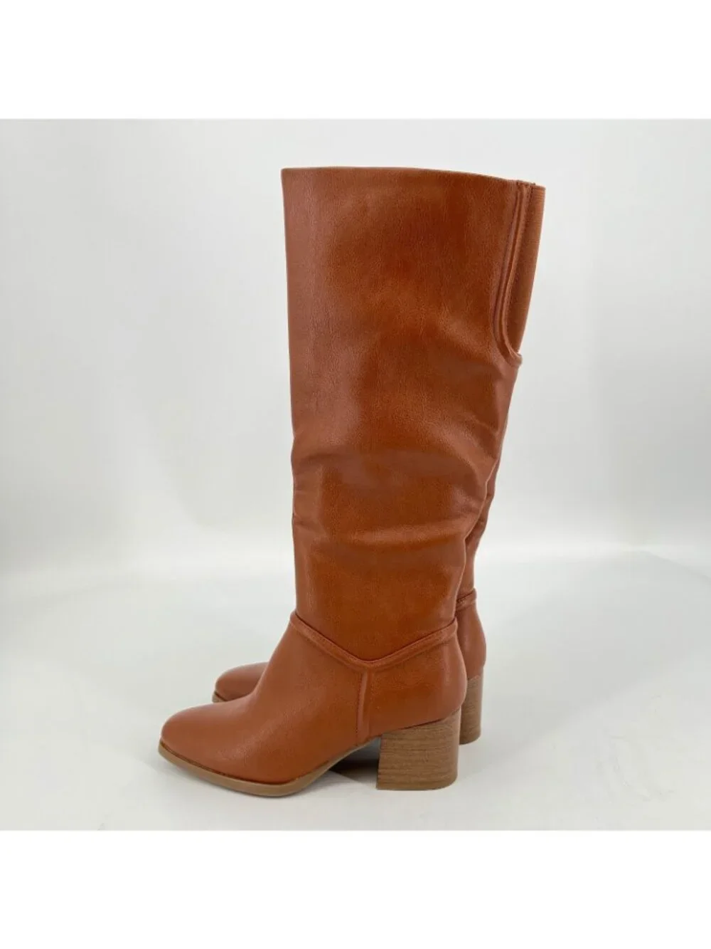 Baretraps Thalia Knee High Boots Brown Size 6M Faux Leather Zipper Block Heel